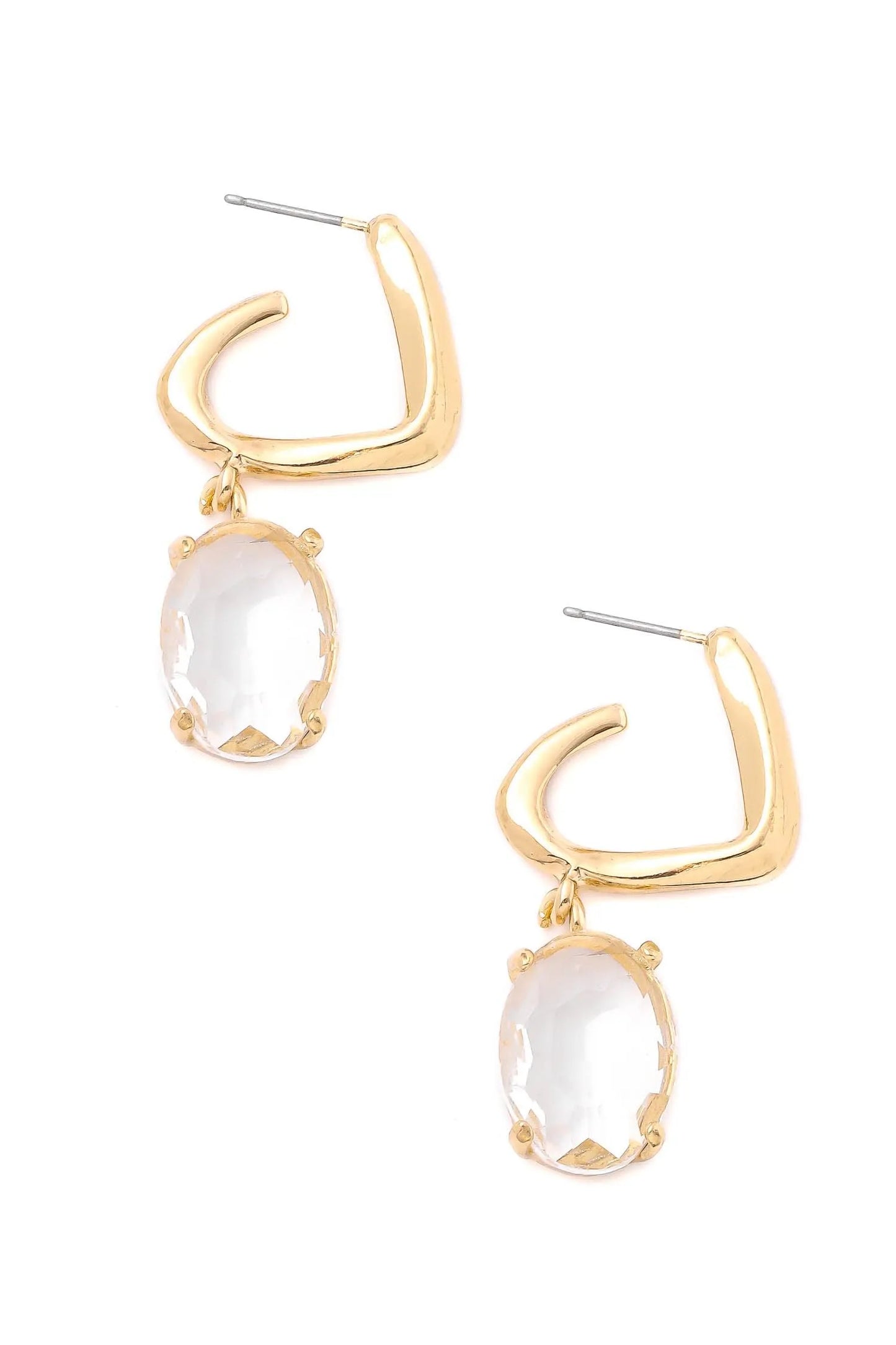Oval Crystal Drop Hoop Earrings - Tasha Apparel Wholesale