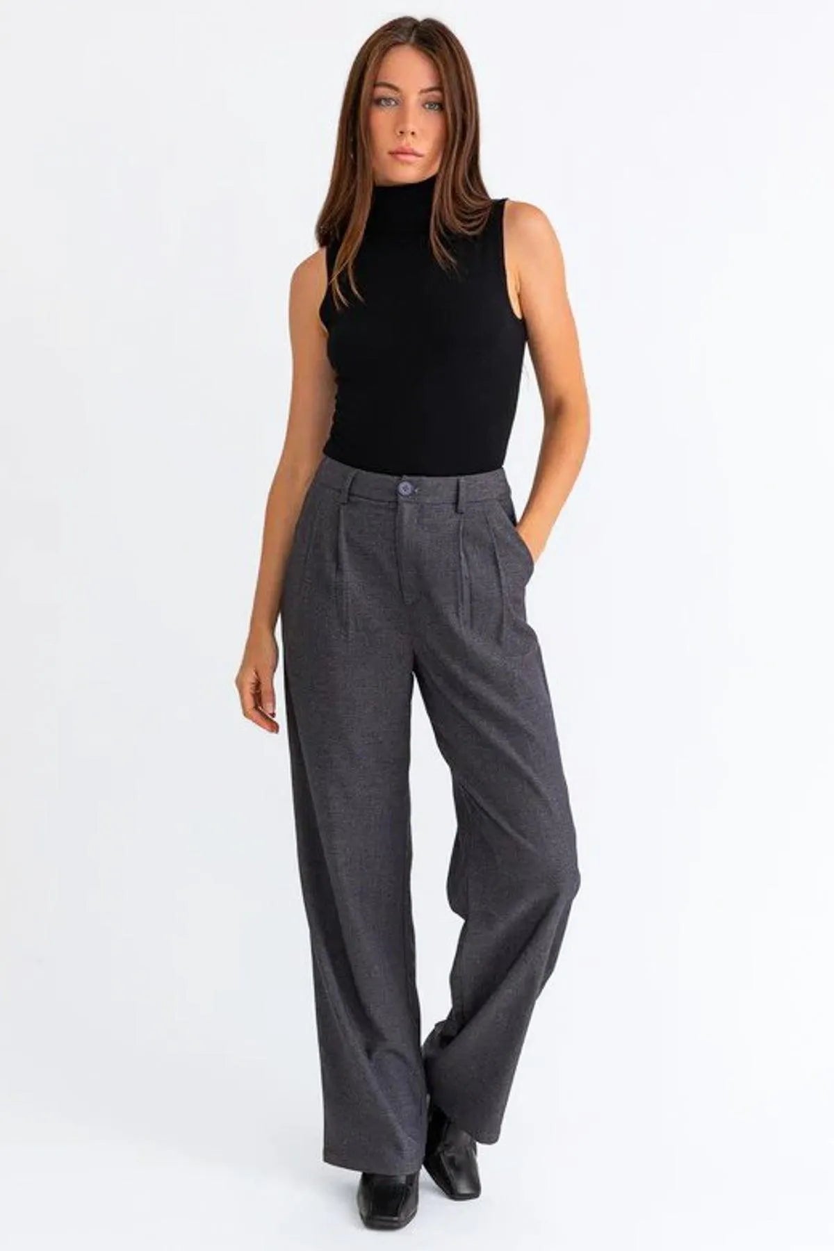 Elegant High Waisted Flowy Denim Pants - Tasha Apparel Wholesale