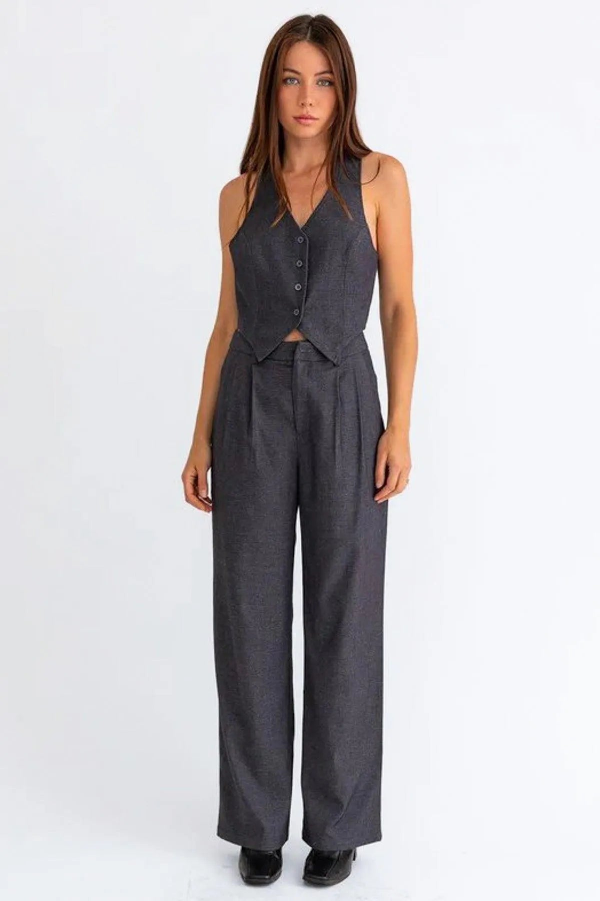 Elegant High Waisted Flowy Denim Pants - Tasha Apparel Wholesale