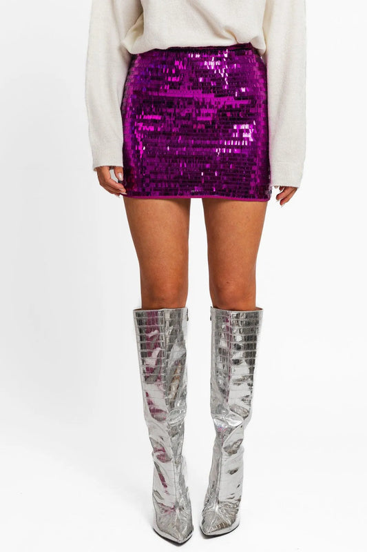 Purple Sequin Metallic Mini Skirt - Tasha Apparel Wholesale