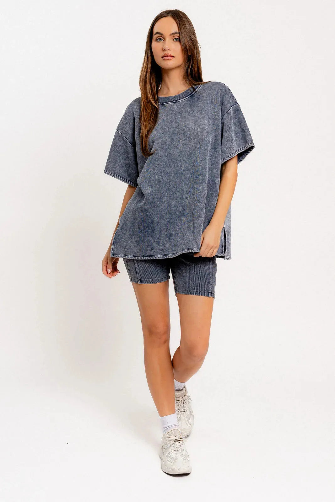 Short Sleeve Crew Neck Washed Oversized Basic Tunic Top - Tasha Apparel Wholesale