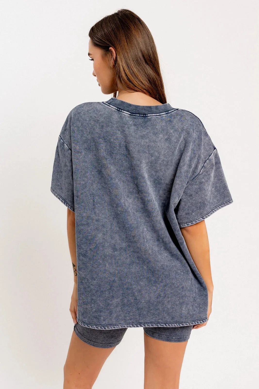 Short Sleeve Crew Neck Washed Oversized Basic Tunic Top - Tasha Apparel Wholesale