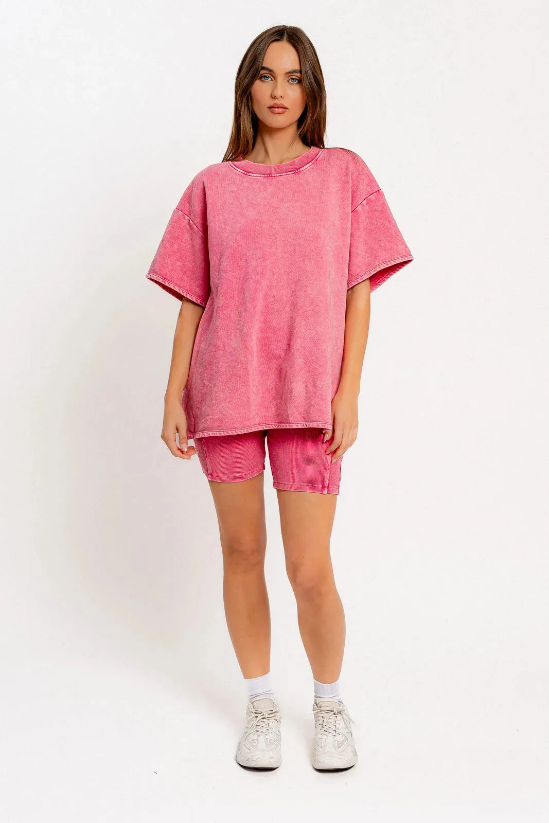 Short Sleeve Crew Neck Washed Oversized Basic Tunic Top - Tasha Apparel Wholesale