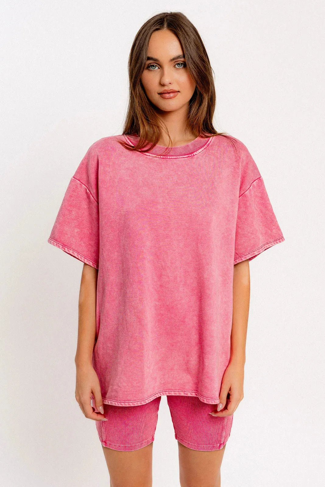 Short Sleeve Crew Neck Washed Oversized Basic Tunic Top - Tasha Apparel Wholesale