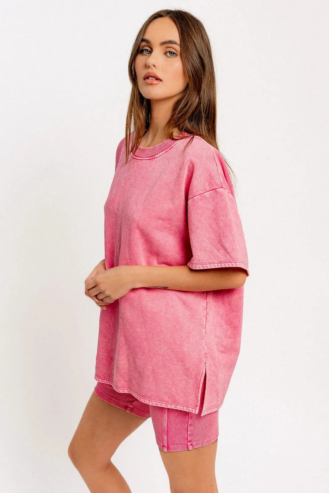 Short Sleeve Crew Neck Washed Oversized Basic Tunic Top - Tasha Apparel Wholesale