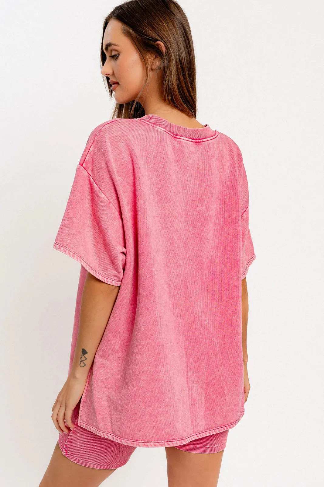 Short Sleeve Crew Neck Washed Oversized Basic Tunic Top - Tasha Apparel Wholesale