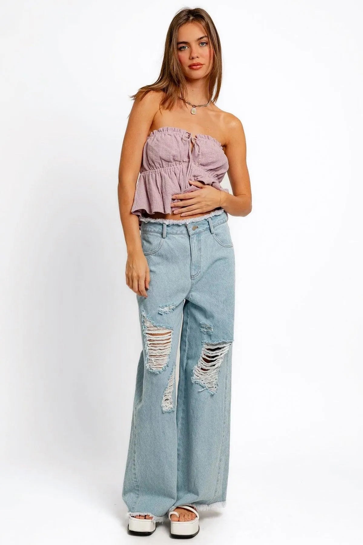Boho Strapless Ruched Linen Tube Top - Tasha Apparel Wholesale