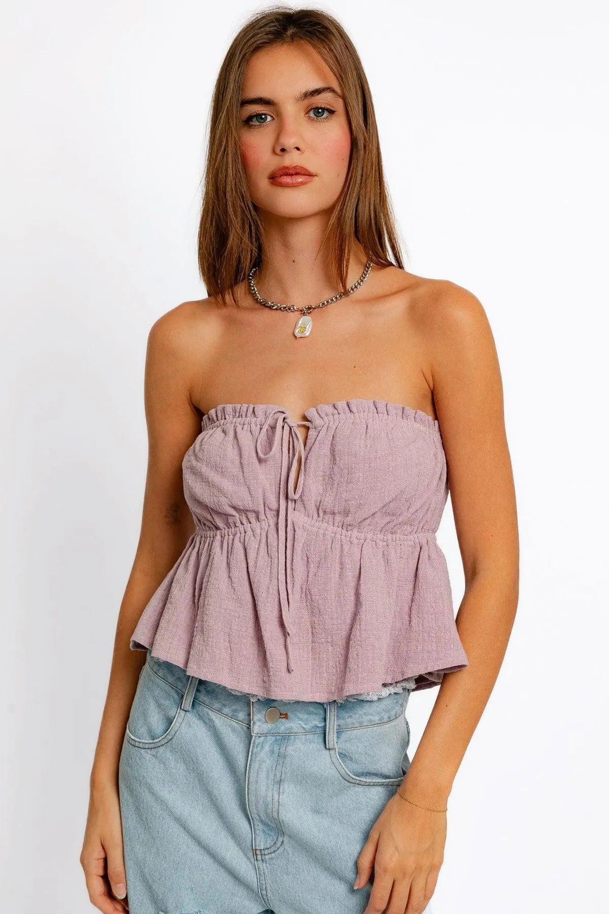 Boho Strapless Ruched Linen Tube Top - Tasha Apparel Wholesale