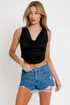 Sleeveless Cowl Neck Back Tie Crop Top - Tasha Apparel Wholesale