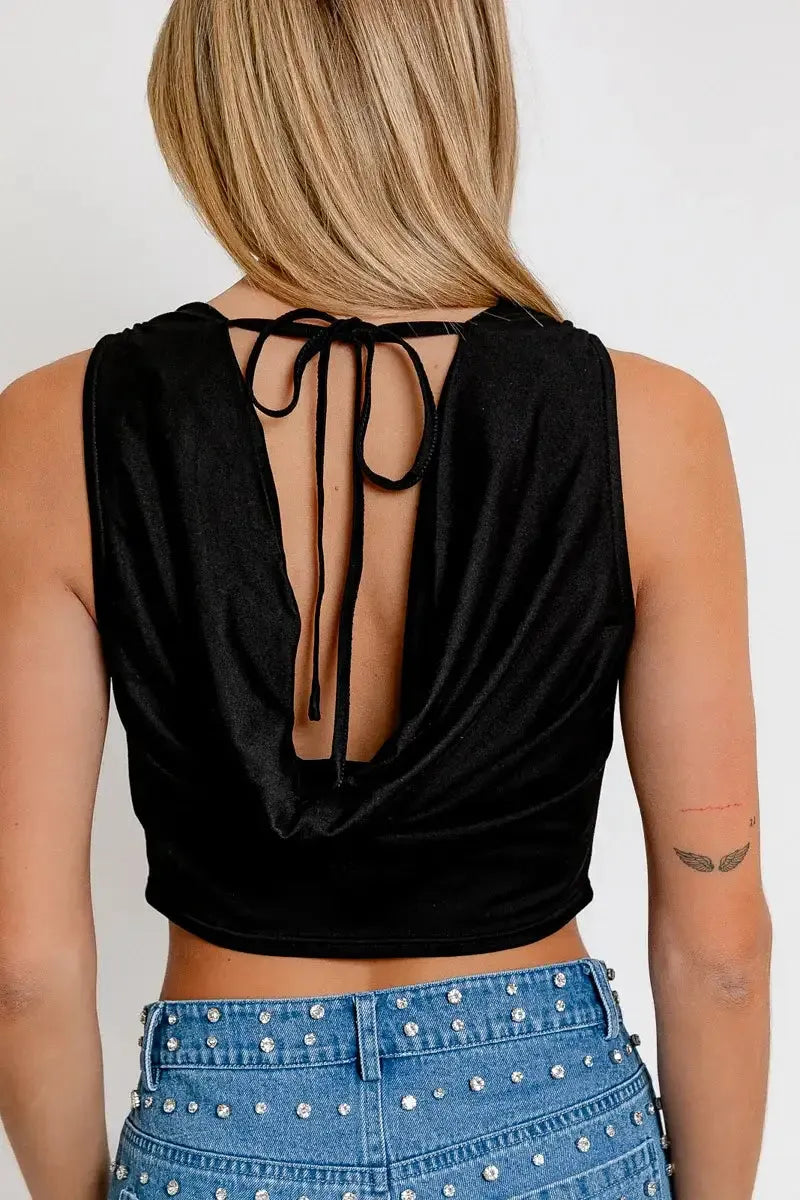 Sleeveless Cowl Neck Back Tie Crop Top - Tasha Apparel Wholesale