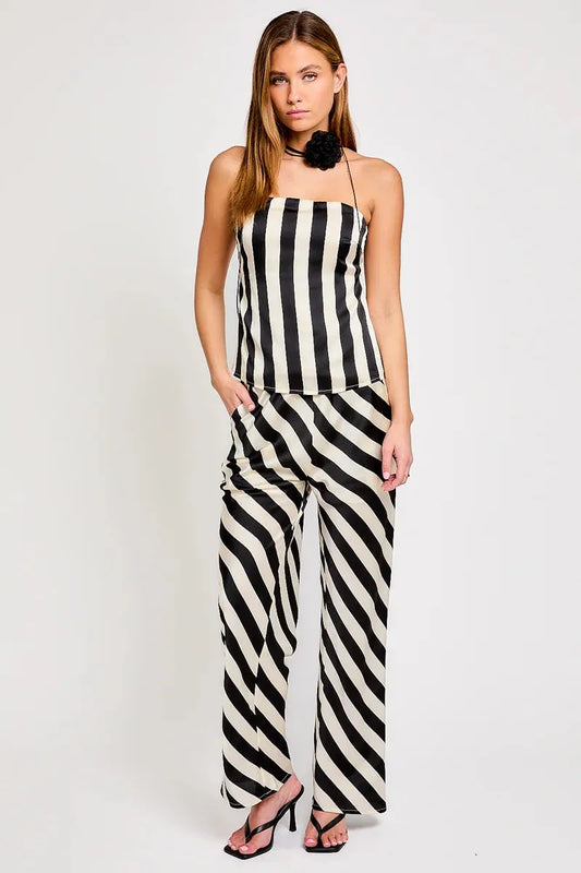 High Waist Side pocket Striped Dressy Pants - Tasha Apparel Wholesale