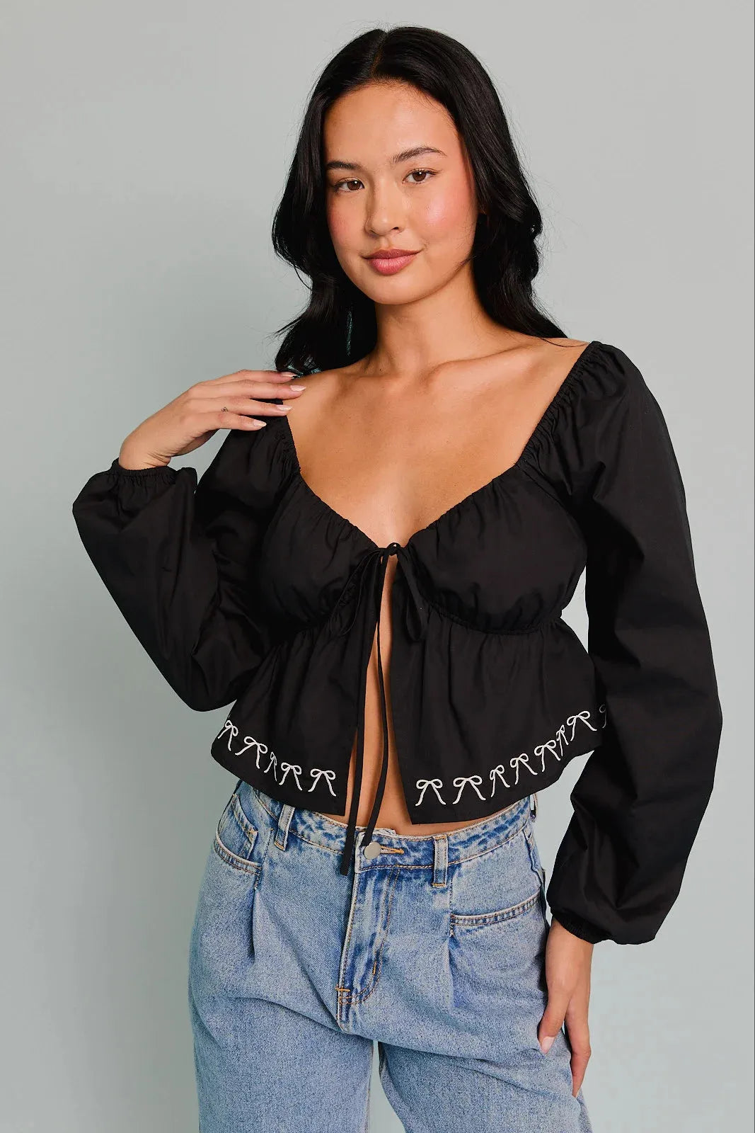 Boho Embroidered Front Tie Open Crop Top - Tasha Apparel Wholesale