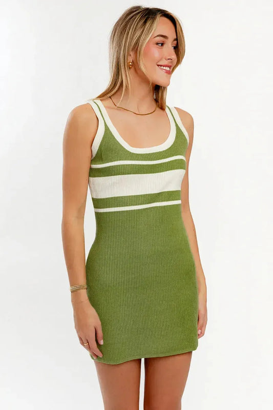 Sleeveless Scoop Neck Ribbed Mini Sweater Dress - Tasha Apparel Wholesale