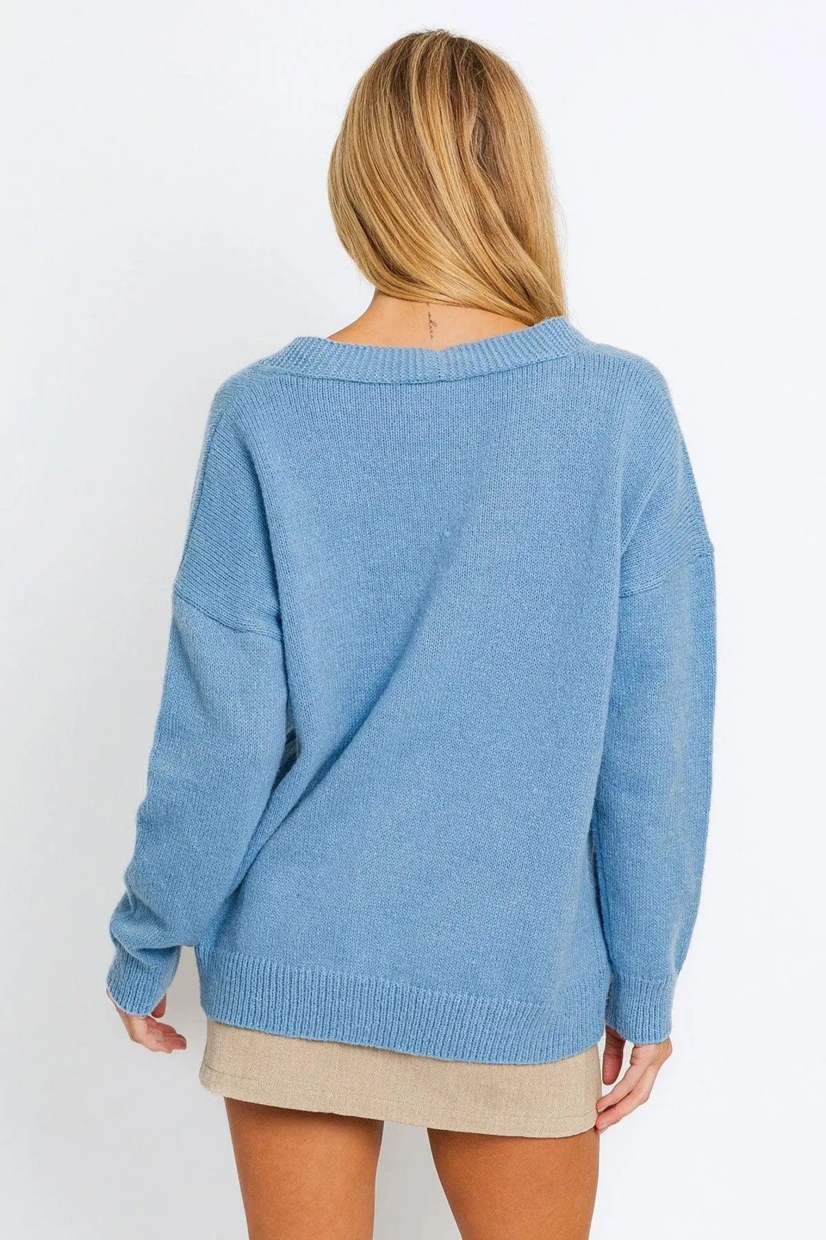 Long Sleeve V-Neck Oversized Sweater Cardigan - Tasha Apparel Wholesale