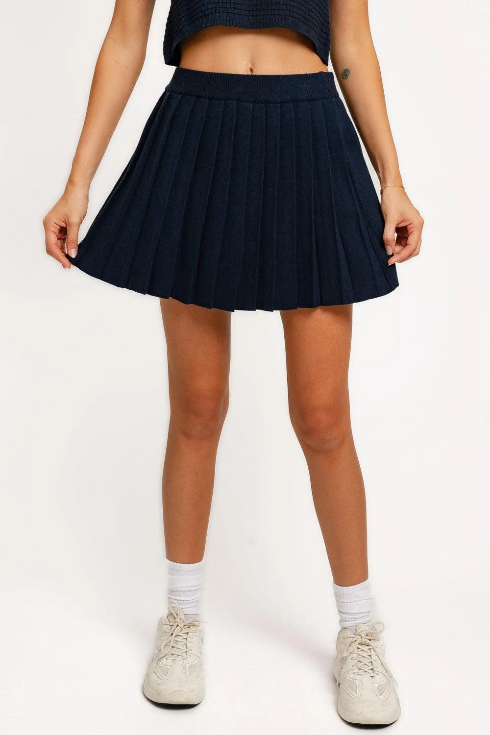 High Waisted Pleated Sweater Mini Skirt - Tasha Apparel Wholesale