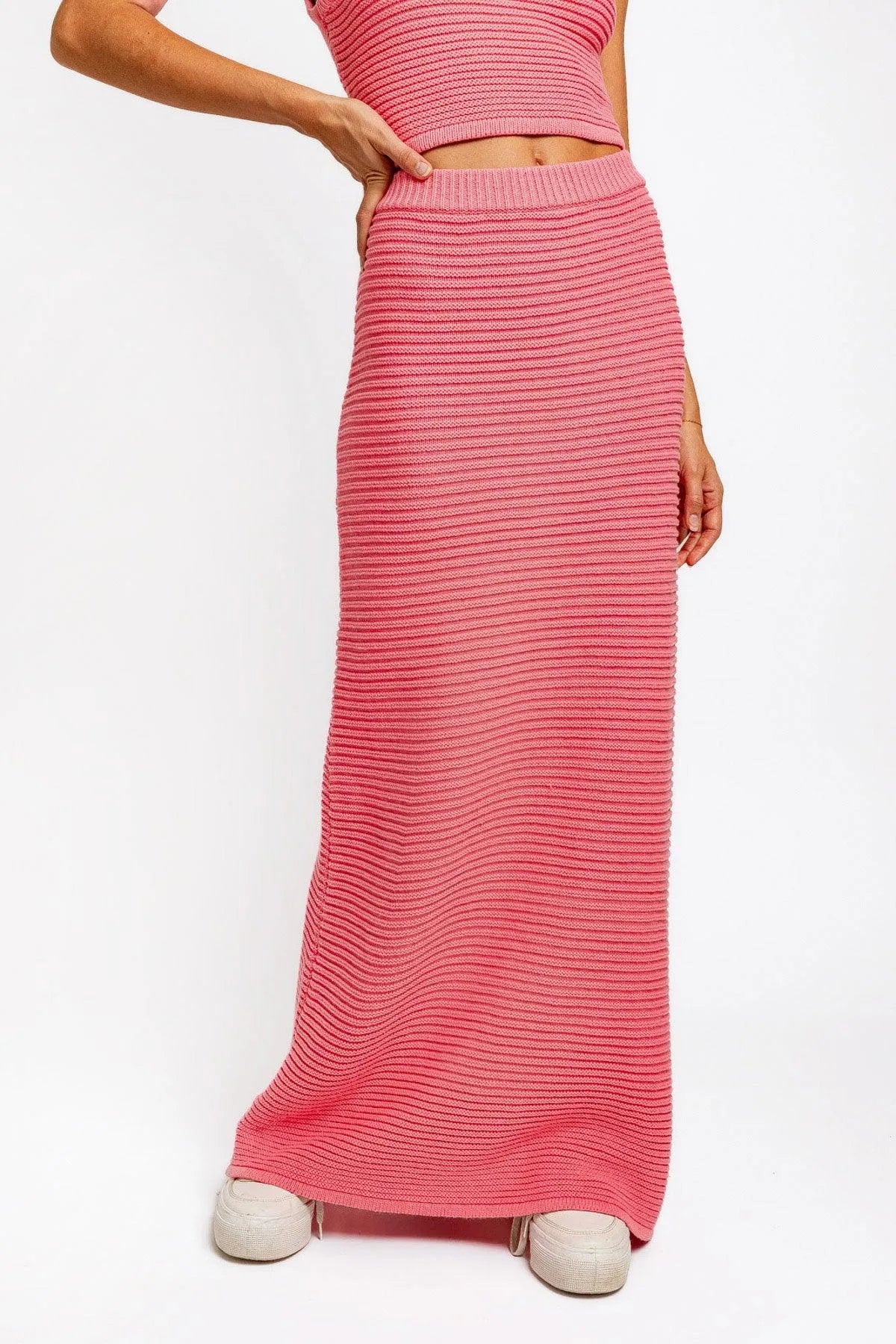 High Waisted Ribbed Knit Maxi Skirt - Tasha Apparel Wholesale