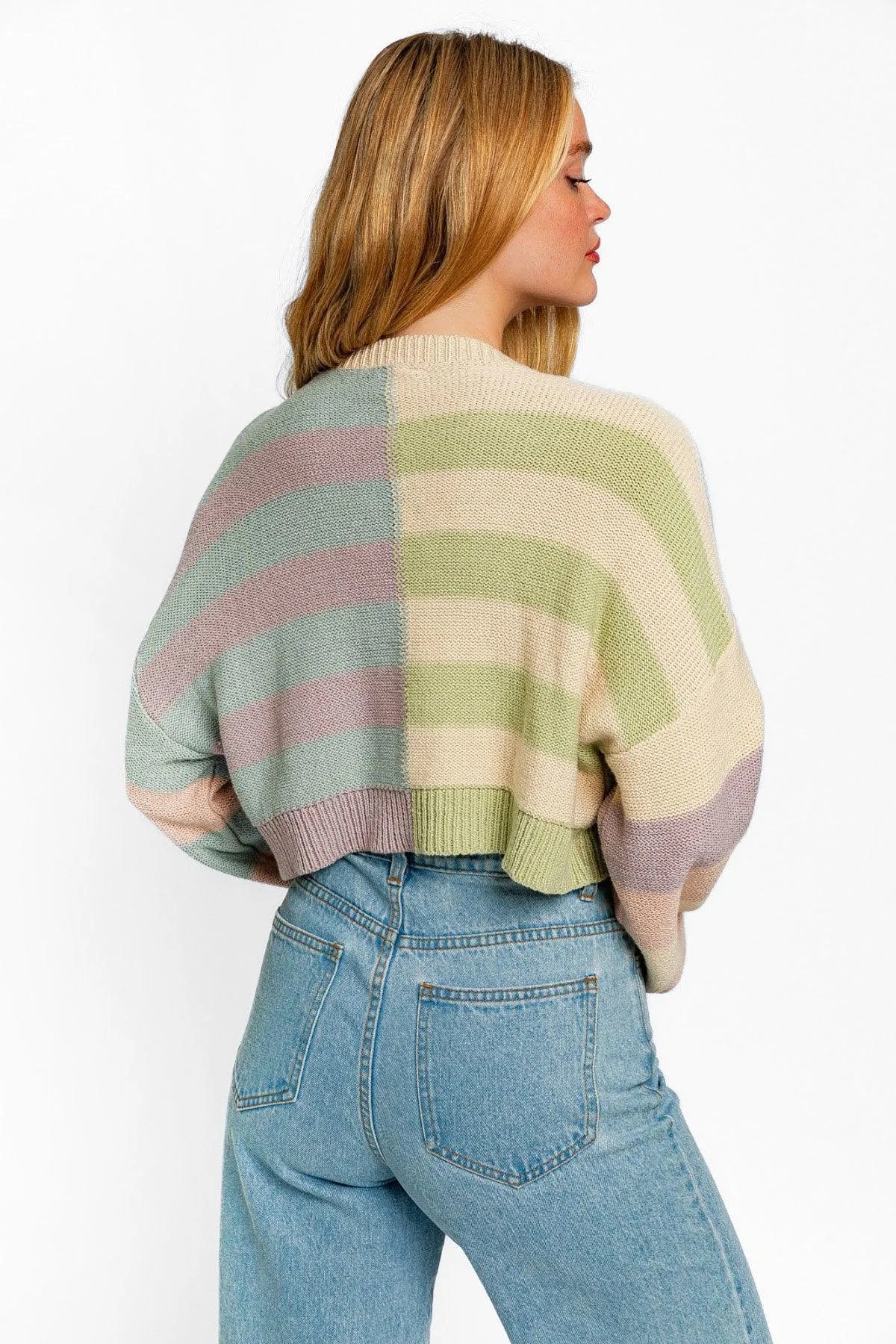 Long Sleeve Multi Color Cropped Knit Sweater - Tasha Apparel Wholesale