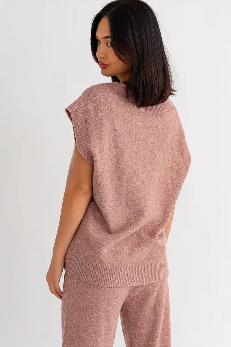 "Recycled Yarn" V-Neck Sleeveless Sweater Top - Tasha Apparel Wholesale