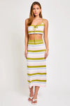 Striped Rib Sweater Crop Top & High Waist Midi Skirt Set - Tasha Apparel Wholesale
