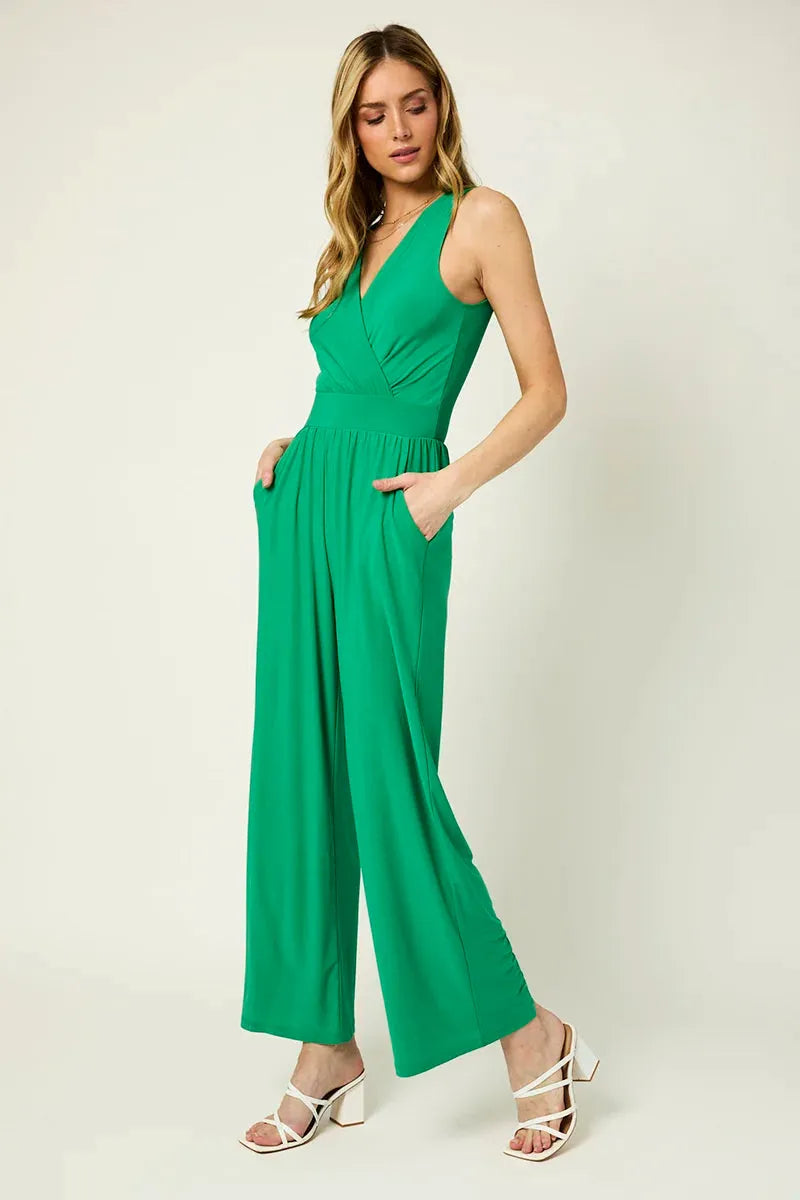 Sleeveless Pockets Surplice Jumpsuit - Tasha Apparel Wholesale