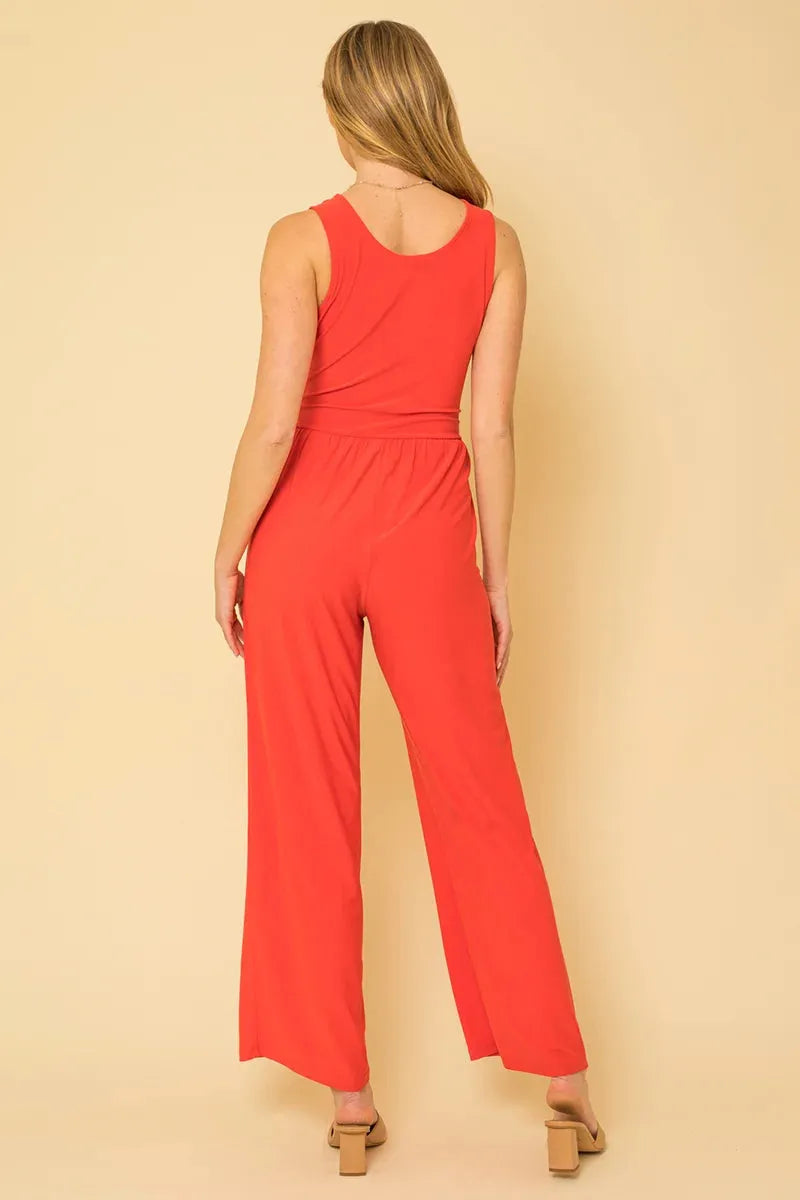 Sleeveless Pockets Surplice Jumpsuit - Tasha Apparel Wholesale