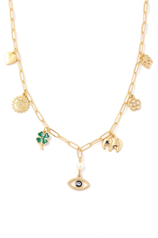 Evil Eye Multi Charm Gold Necklace - Tasha Apparel Wholesale
