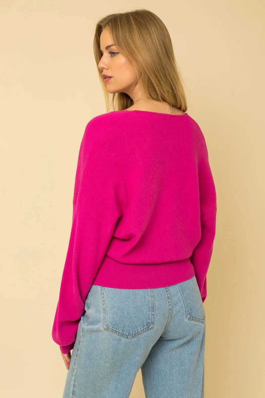 Wrap V-Neck Long Wide Sleeve Sweater - Tasha Apparel Wholesale