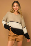 V-Neck Long Sleeve Color Block Sweater - Tasha Apparel Wholesale