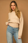 Cable Knit Long Sleeve Crew Neck Sweater - Tasha Apparel Wholesale