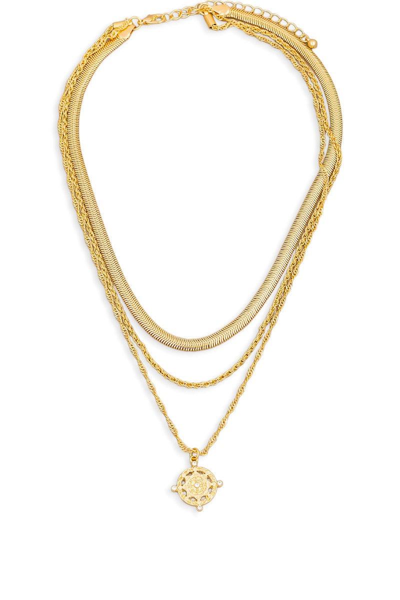 Three Layer Chain Star Medallion Pendant Necklace - Tasha Apparel Wholesale