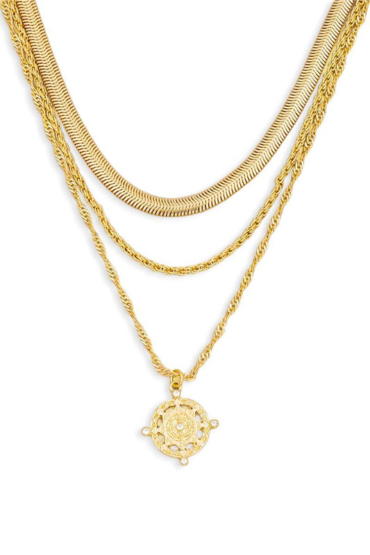 Three Layer Chain Star Medallion Pendant Necklace - Tasha Apparel Wholesale