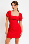 Puff Short Sleeve Open Back Mini Dress - Tasha Apparel Wholesale