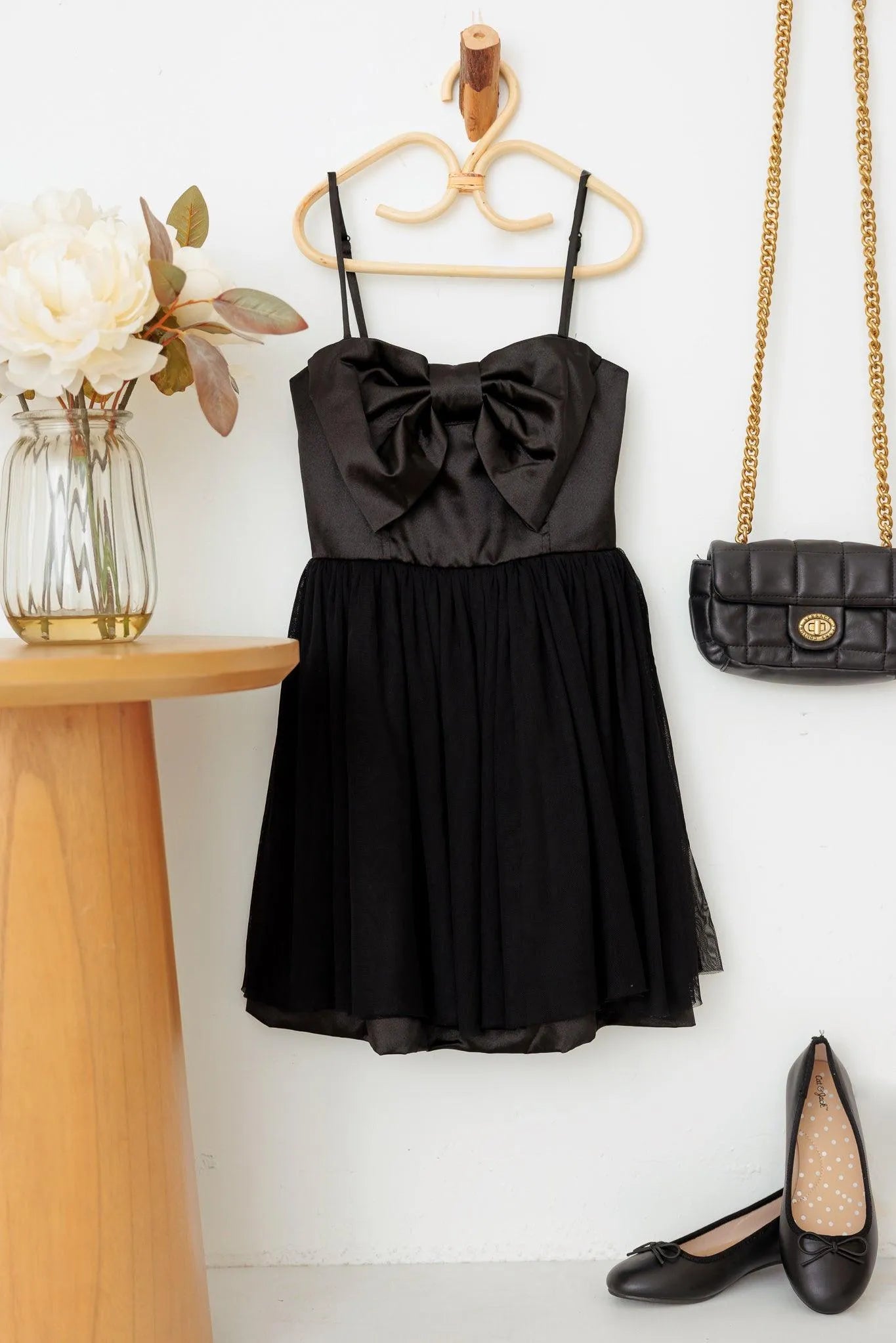 Girls Poplin Bow Waist Tulle Spaghetti Strap Dress - Tasha Apparel Wholesale