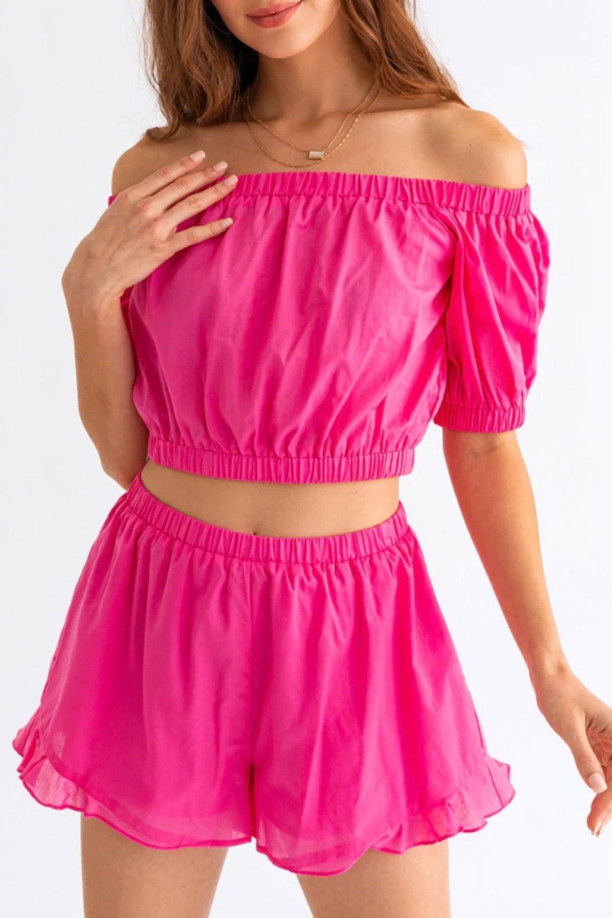 Hot Pink High Waist Ruffle Shorts - Tasha Apparel Wholesale
