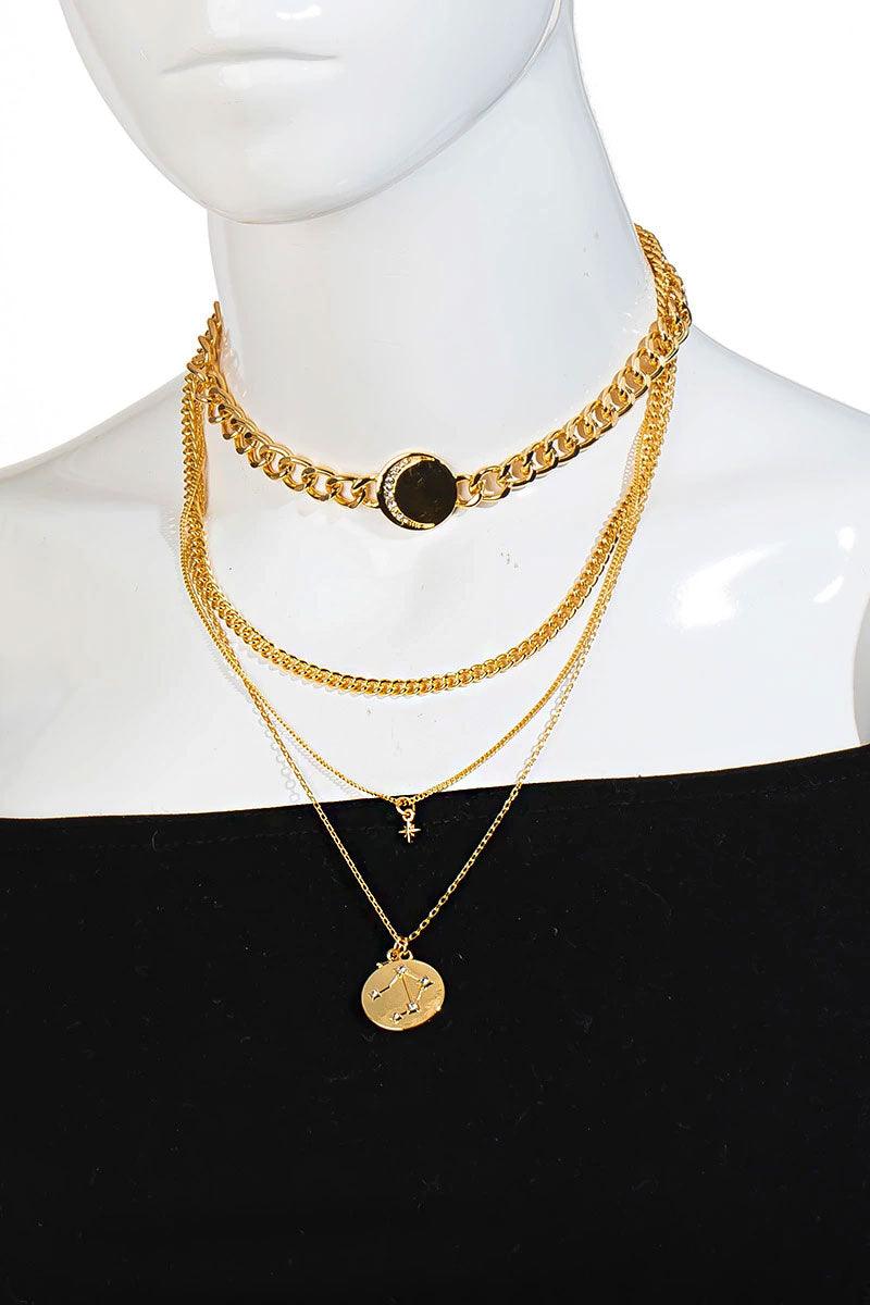 Layered Star Moon Pendant Choker Necklace - Tasha Apparel Wholesale