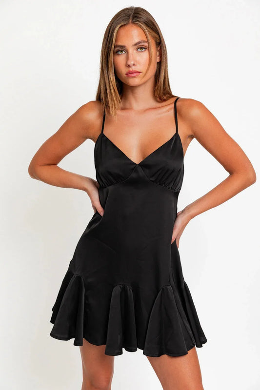 Flare Slip Spaghetti Straps Satin Mini Dress - Tasha Apparel Wholesale