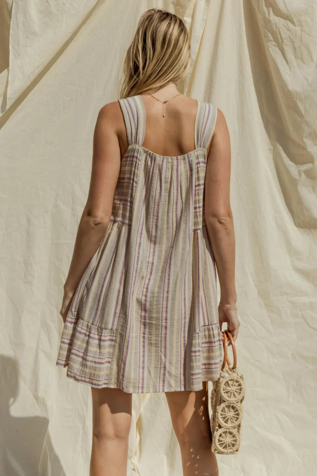Yarn Dye Stripe Tiered Mini Dress - Tasha Apparel Wholesale