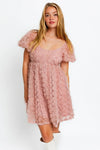 Flower Puff Sleeve Fit & Flare Lace Rosette Dress - Tasha Apparel Wholesale