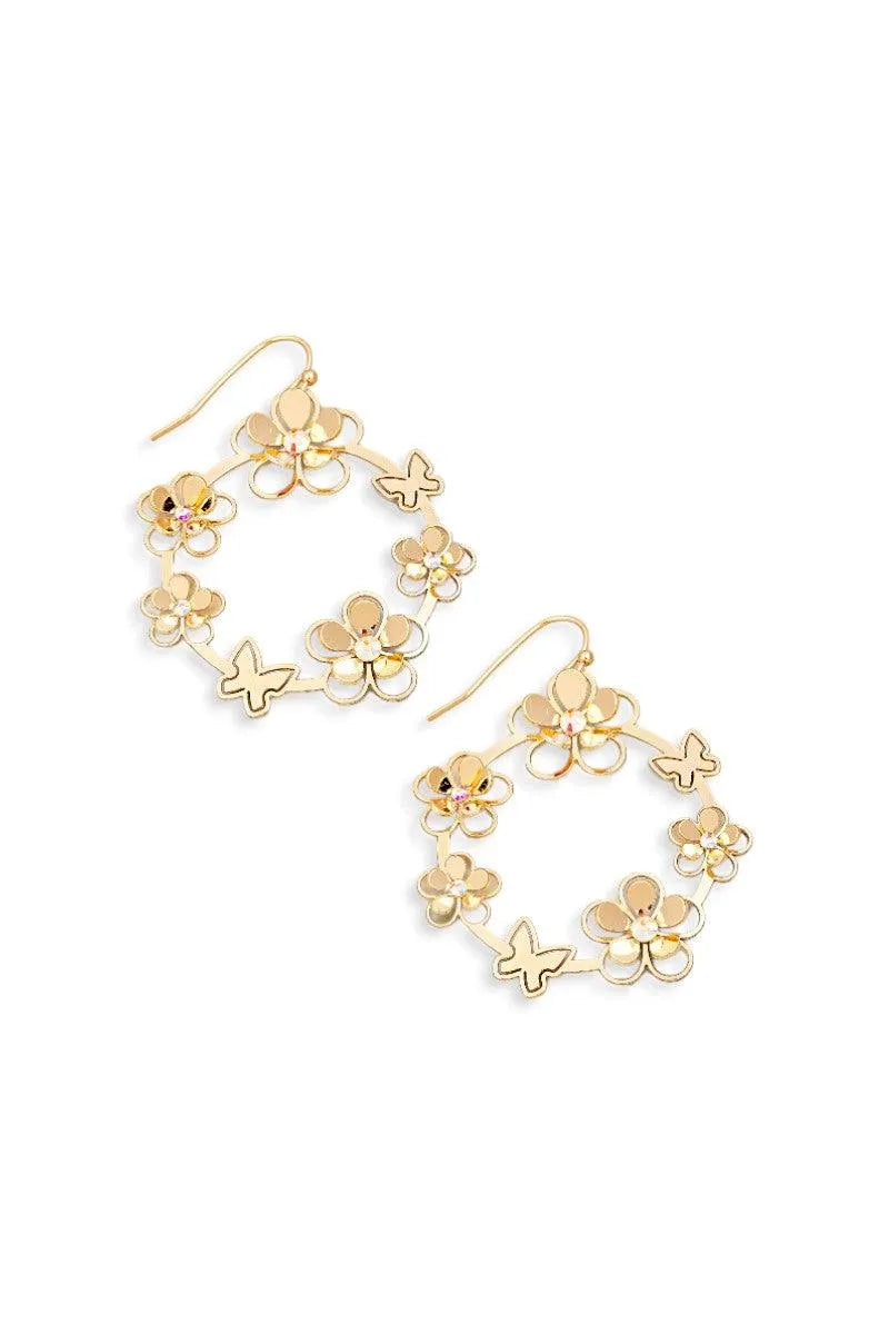 Circle Flower Butterfly Rhinestone Filigree Earrings - Tasha Apparel Wholesale