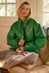Short Lined Pocketed Faux Leather Puffer Jacket - Tasha Apparel Wholesale