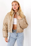 Short Lined Pocketed Faux Leather Puffer Jacket - Tasha Apparel Wholesale