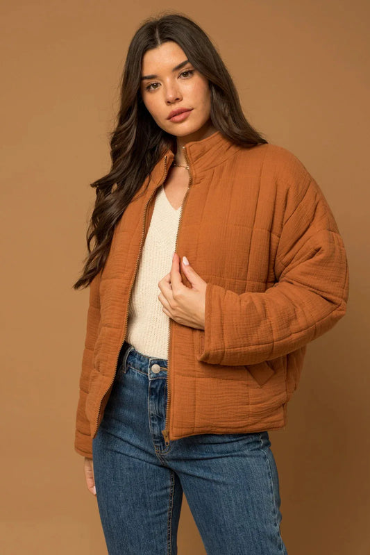 Boho Style Front Zipper Quilted Jacket - Tasha Apparel Wholesale