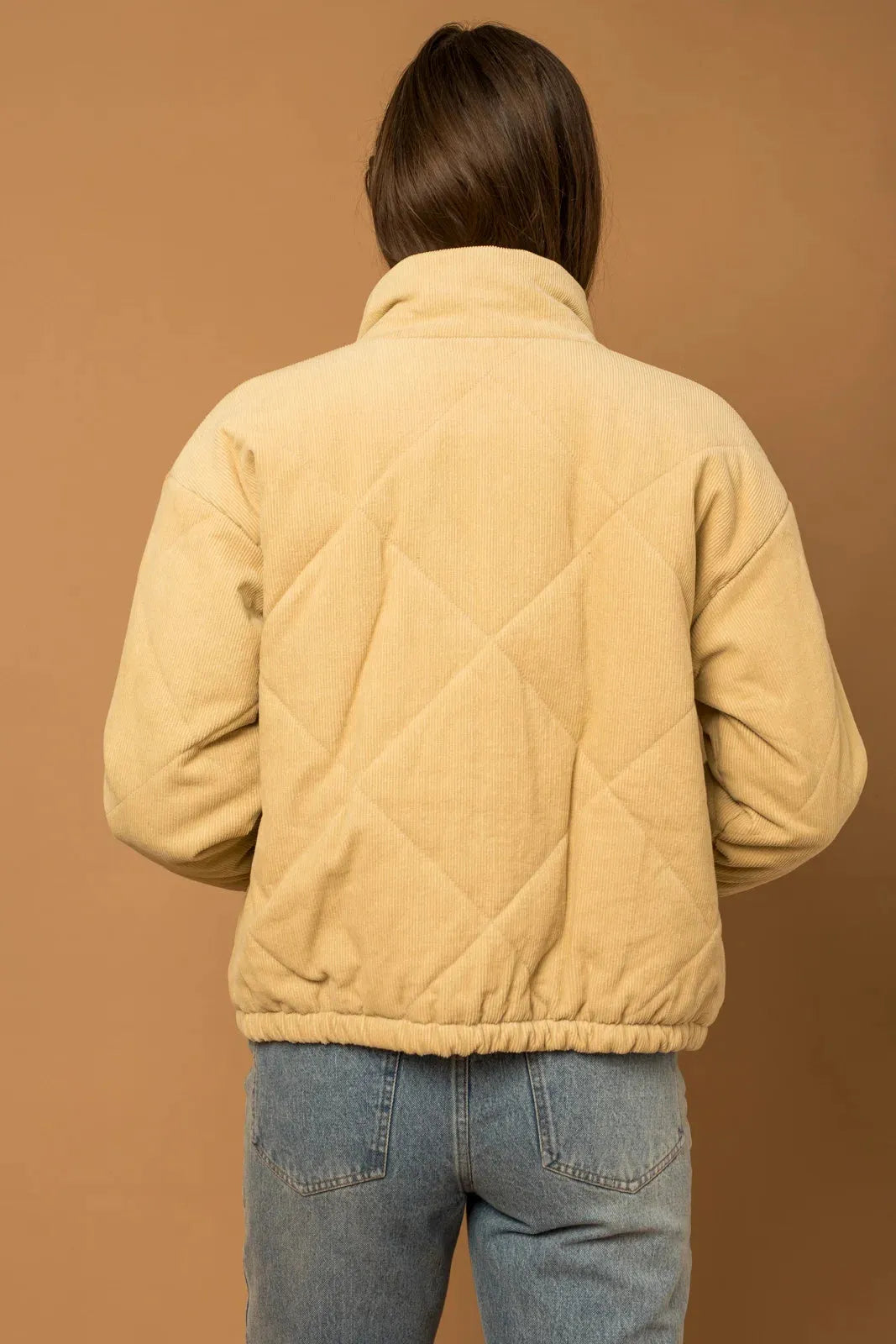 Quilted Corduroy Side Pocket Puff Jacket - Tasha Apparel Wholesale