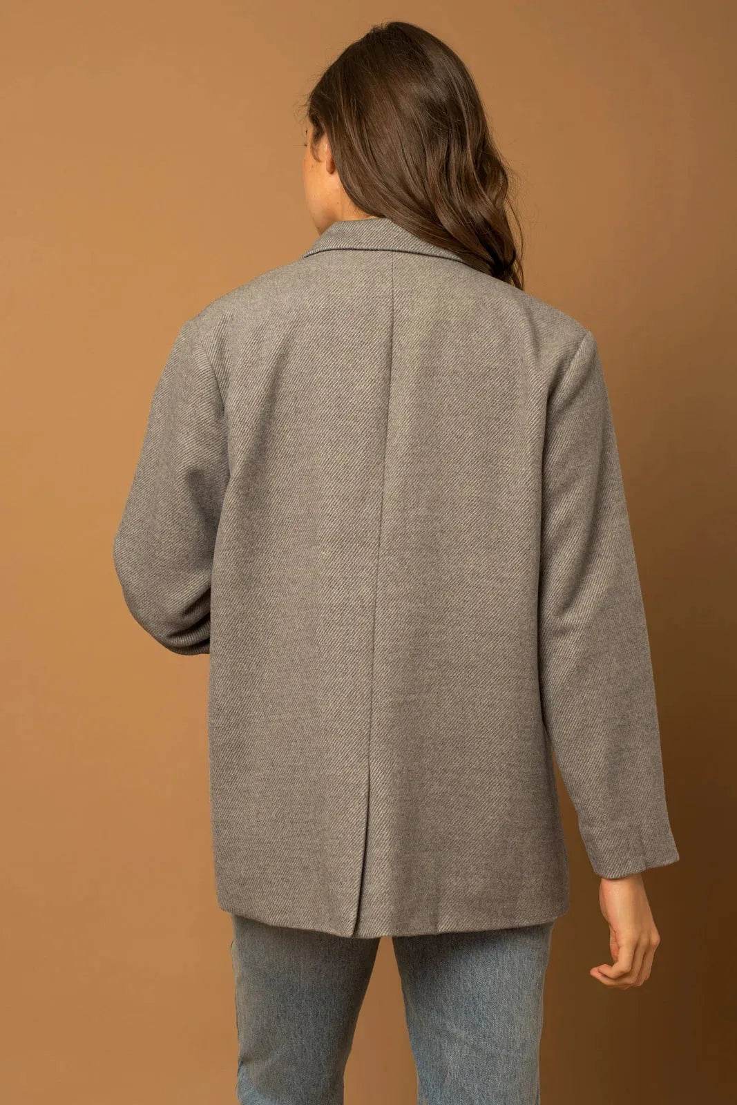 Wool Two Button Closure Oversize Blazer - Tasha Apparel Wholesale
