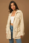 Cotton Utility Pocket Button Elastic Waist Safari Jacket - Tasha Apparel Wholesale