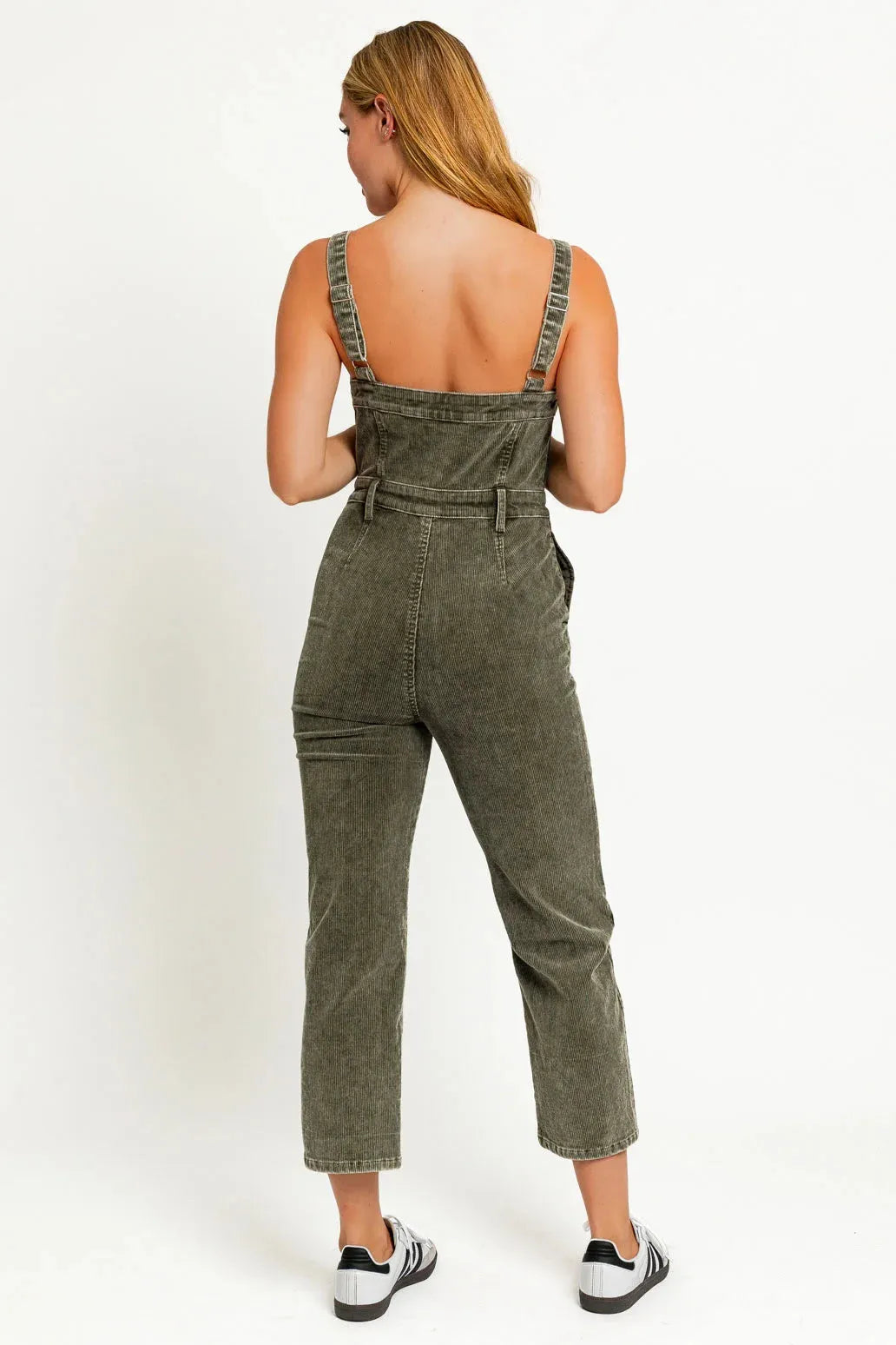 Sleeveless Adjustable Strap Washed Corduroy Jumpsuit - Tasha Apparel Wholesale