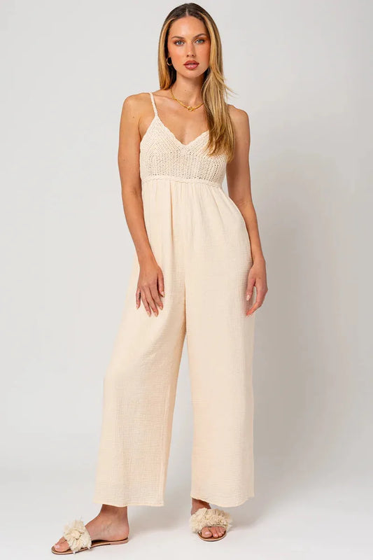 Sleeveless Crochet Top Mix Jumpsuit - Tasha Apparel Wholesale