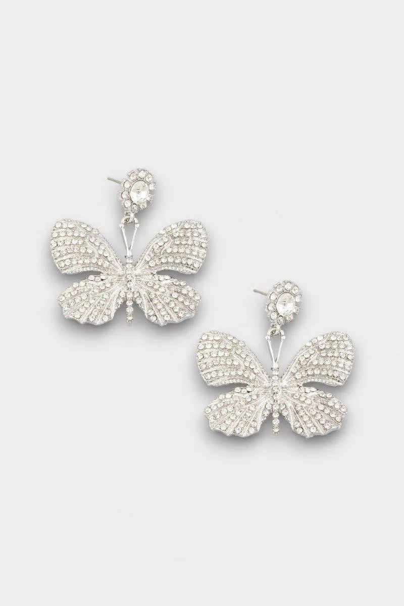 Rhinestone Clear Butterfly Earring - Tasha Apparel Wholesale