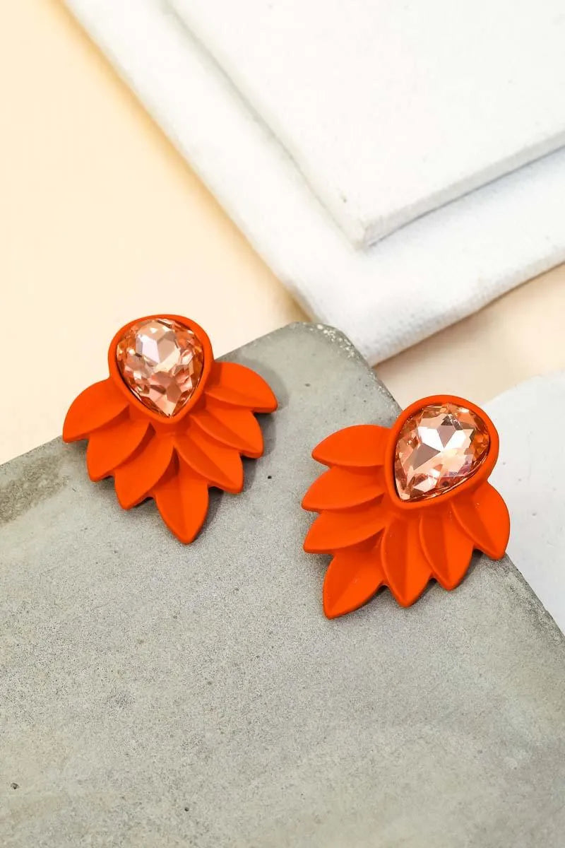 Retro Crystal Teardrop Leaf Earrings - Tasha Apparel Wholesale