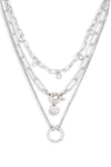 Double Chain Crystal Circle Charm Layered Necklace